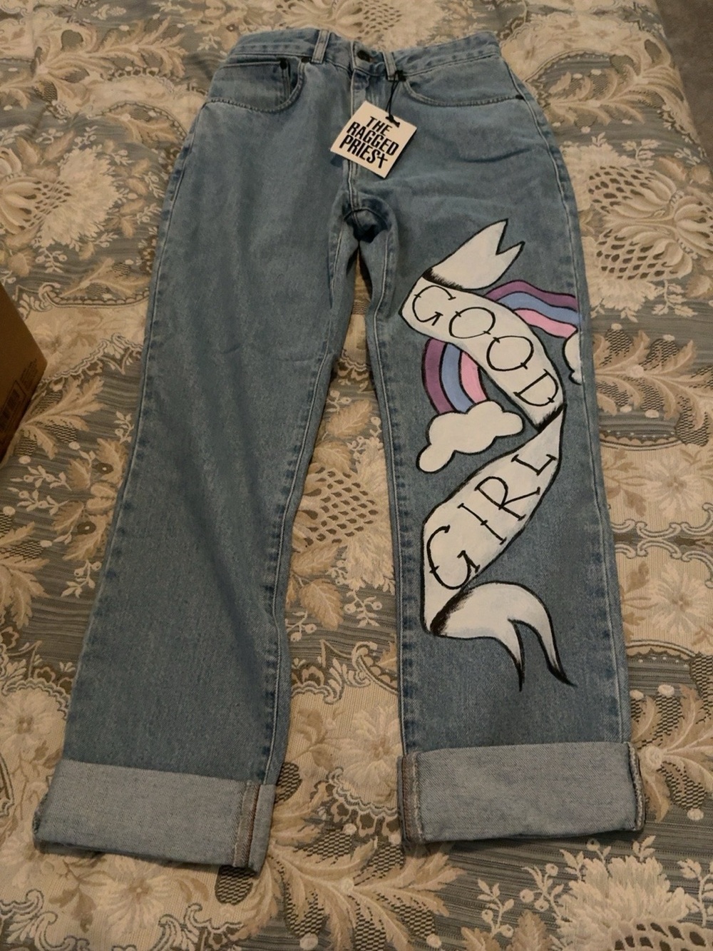 #0282 The Ragged Priest Good Girl Painted Boyfriend Jeans Size 28 NWT